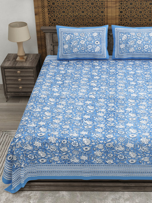 100% pure cotton jaipuri sanganari printed 98*108 king size Premium bedsheet with 2 Matching pillow covers