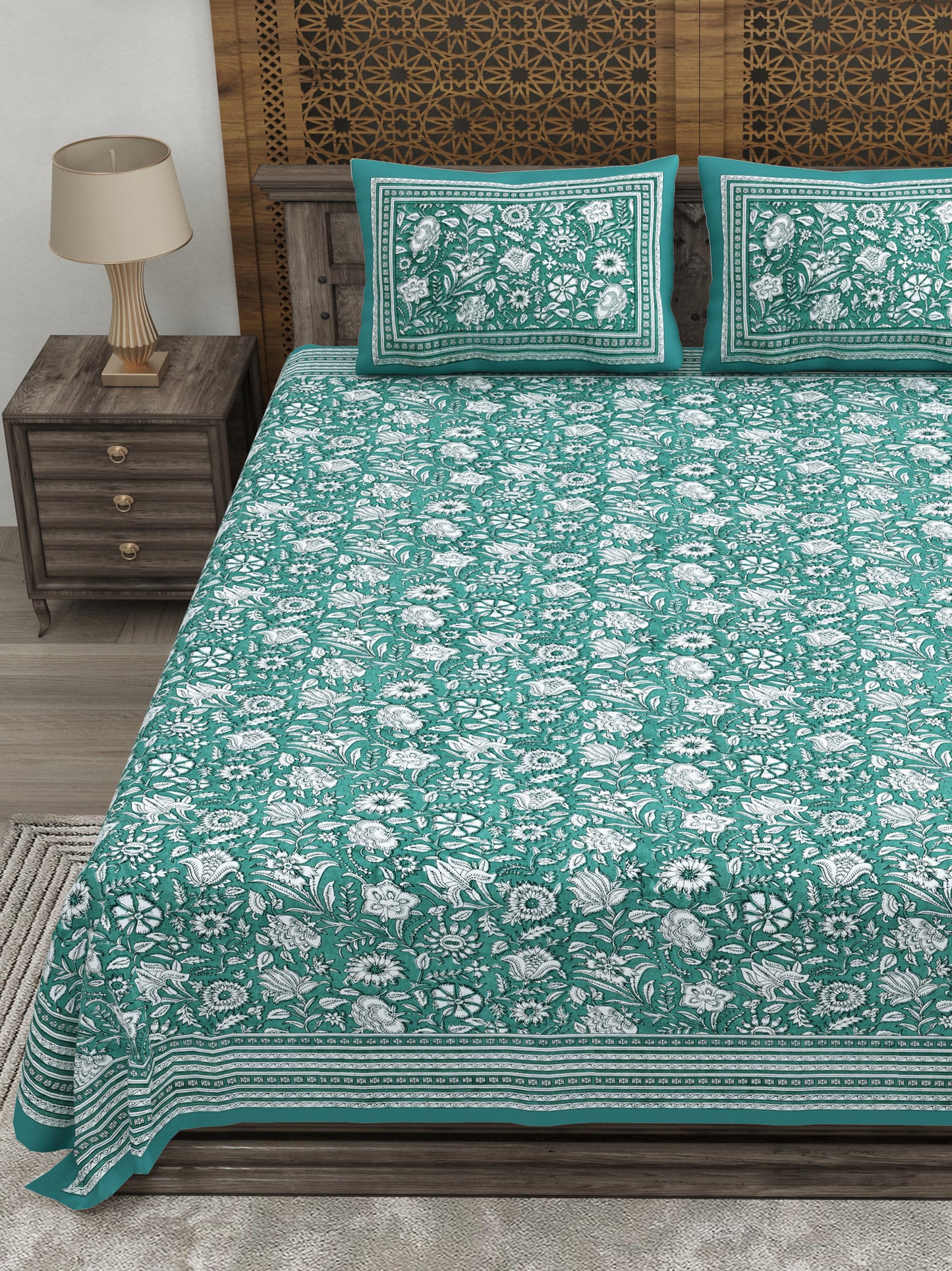100% pure cotton jaipuri sanganari printed 98*108 king size Premium bedsheet with 2 Matching pillow covers