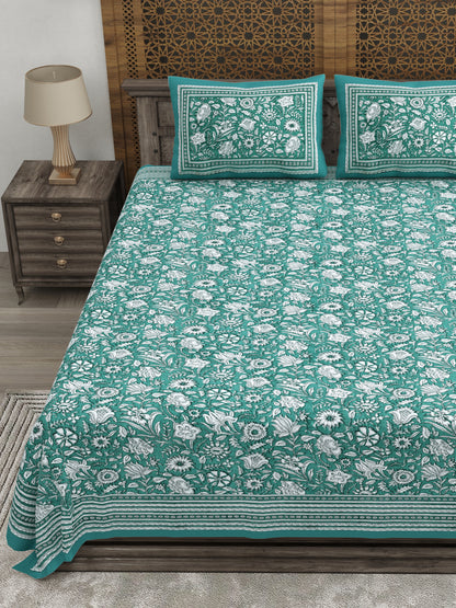 100% pure cotton jaipuri sanganari printed 98*108 king size Premium bedsheet with 2 Matching pillow covers