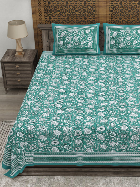 100% pure cotton jaipuri sanganari printed 98*108 king size Premium bedsheet with 2 Matching pillow covers