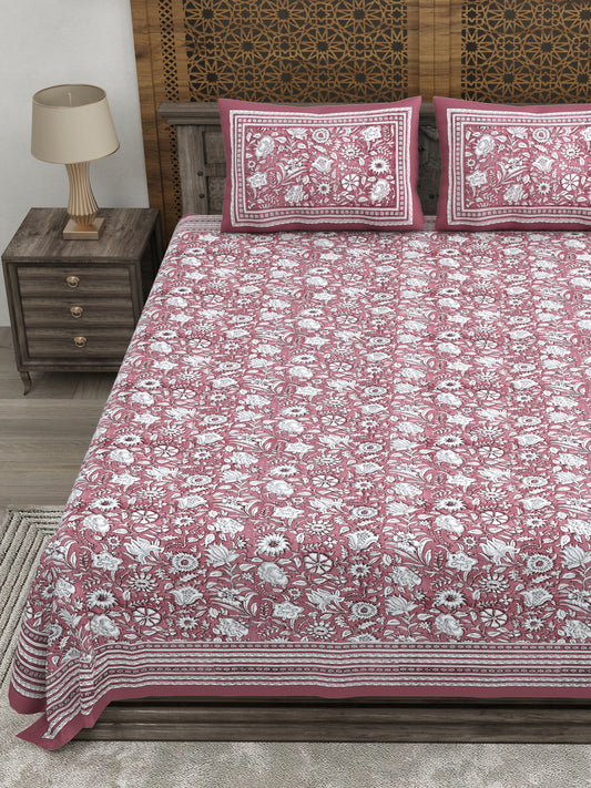 100% pure cotton jaipuri sanganari printed 98*108 king size Premium bedsheet with 2 Matching pillow covers