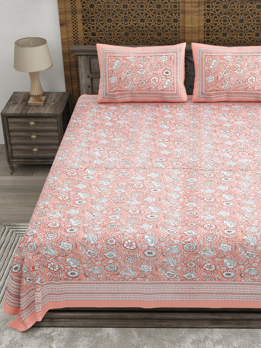 100% pure cotton jaipuri sanganari printed 98*108 king size Premium bedsheet with 2 Matching pillow covers