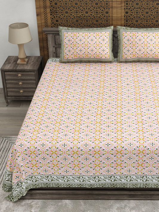100% pure cotton jaipuri sanganari printed 98*108 king size Premium bedsheet with 2 Matching pillow covers
