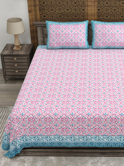 100% pure cotton jaipuri sanganari printed 98*108 king size Premium bedsheet with 2 Matching pillow covers