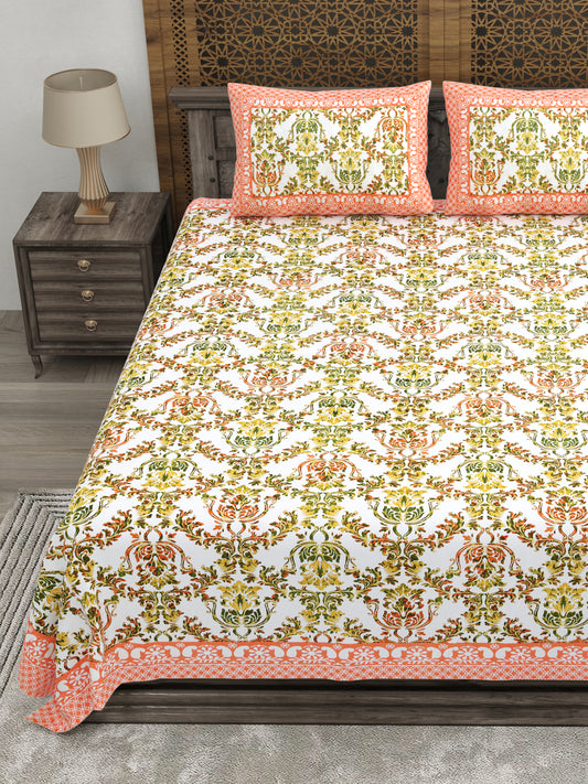 100% pure cotton jaipuri sanganari printed 98*108 king size Premium bedsheet with 2 Matching pillow covers