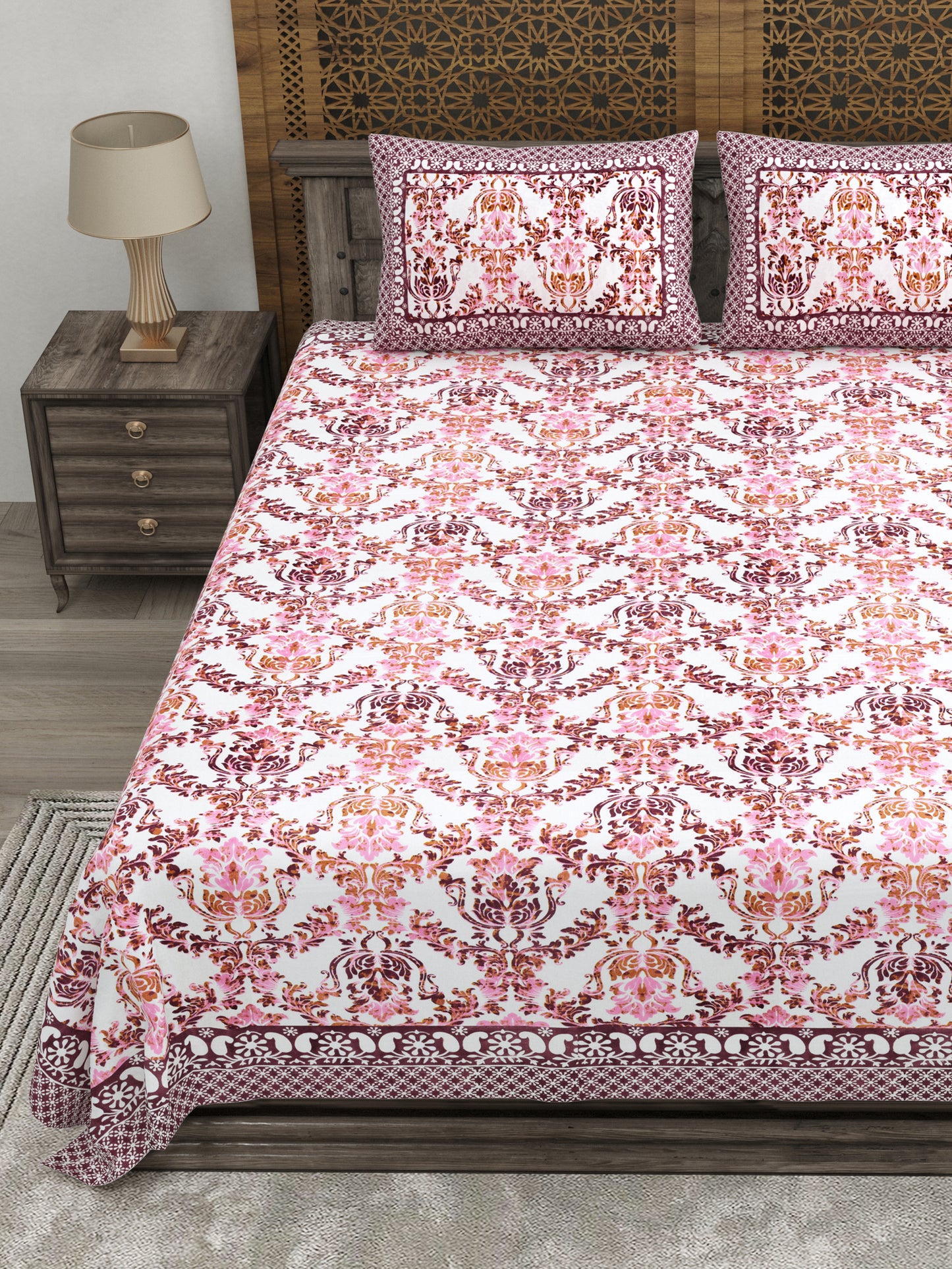 100% pure cotton jaipuri sanganari printed 98*108 king size Premium bedsheet with 2 Matching pillow covers