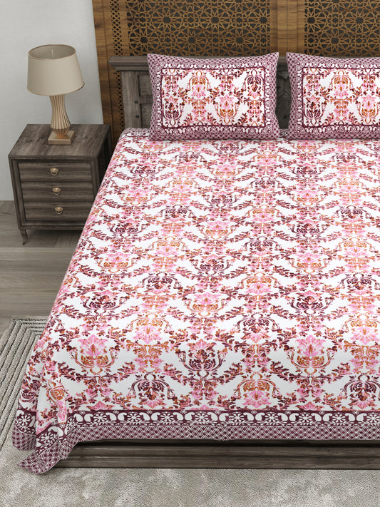 100% pure cotton jaipuri sanganari printed 98*108 king size Premium bedsheet with 2 Matching pillow covers