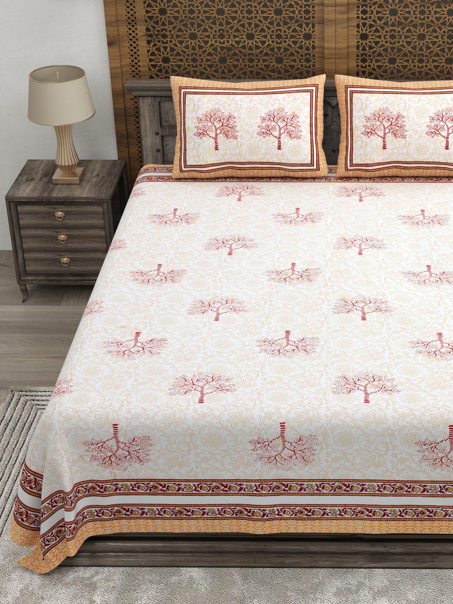 100% pure cotton jaipuri sanganari printed 98*108 king size Premium bedsheet with 2 Matching pillow covers