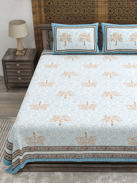 100% pure cotton jaipuri sanganari printed 98*108 king size Premium bedsheet with 2 Matching pillow covers