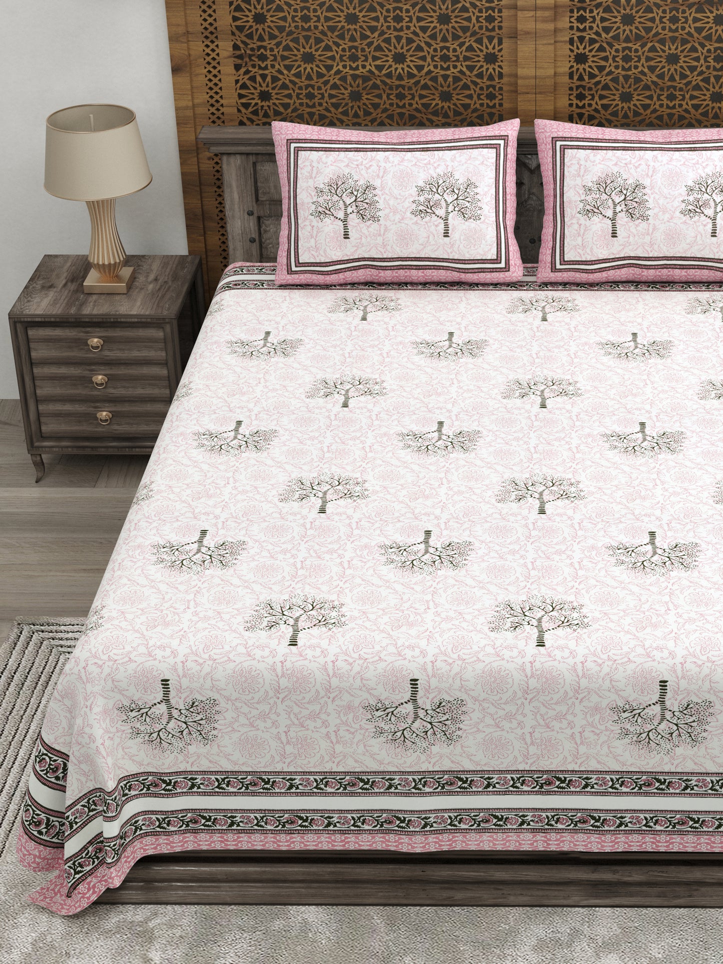 100% pure cotton jaipuri sanganari printed 98*108 king size Premium bedsheet with 2 Matching pillow covers