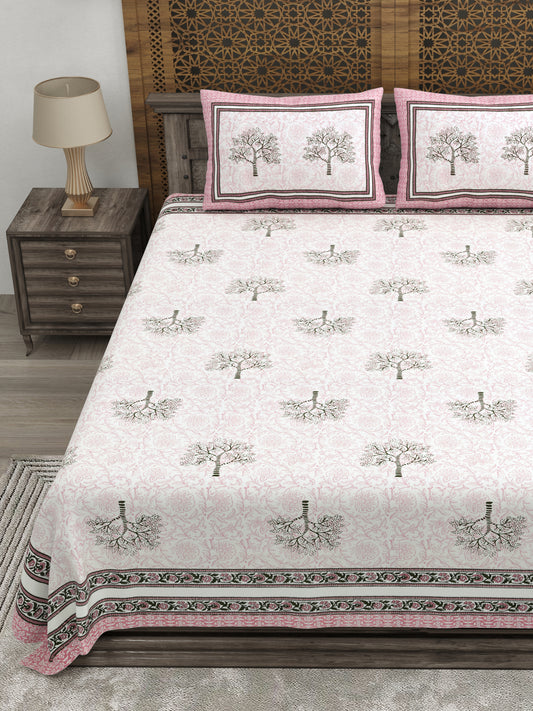 100% pure cotton jaipuri sanganari printed 98*108 king size Premium bedsheet with 2 Matching pillow covers