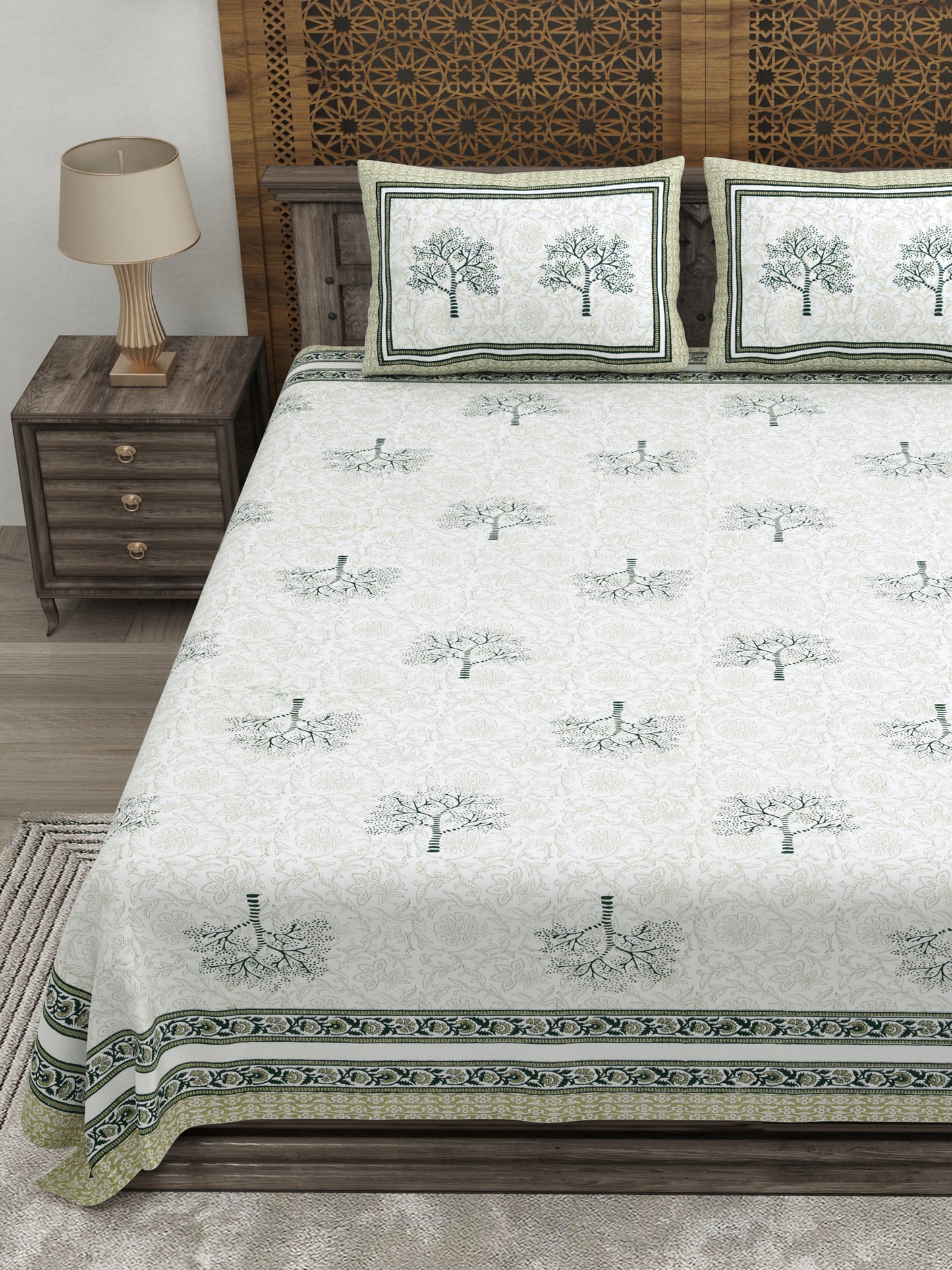100% pure cotton jaipuri sanganari printed 98*108 king size Premium bedsheet with 2 Matching pillow covers