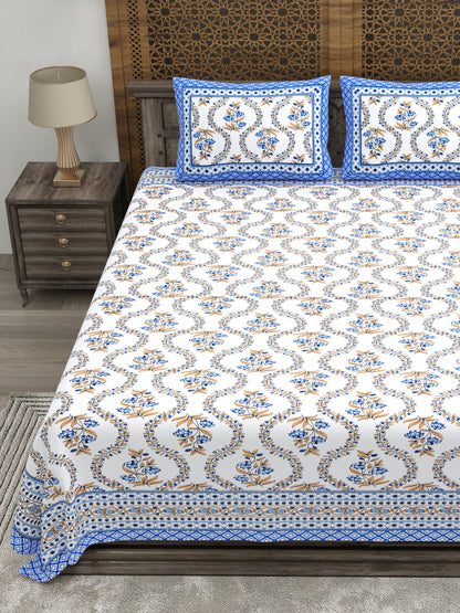 100% pure cotton jaipuri sanganari printed 98*108 king size Premium bedsheet with 2 Matching pillow covers