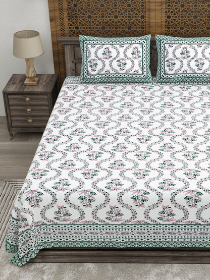 100% pure cotton jaipuri sanganari printed 98*108 king size Premium bedsheet with 2 Matching pillow covers
