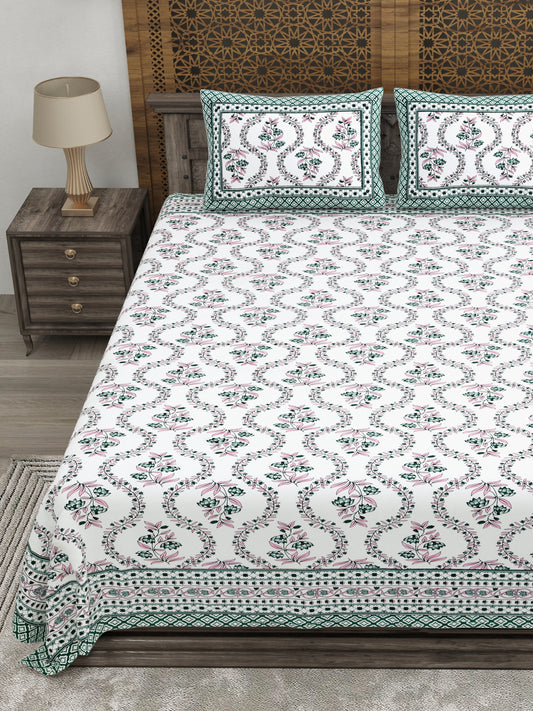 100% pure cotton jaipuri sanganari printed 98*108 king size Premium bedsheet with 2 Matching pillow covers