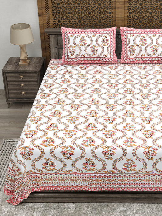 100% pure cotton jaipuri sanganari printed 98*108 king size Premium bedsheet with 2 Matching pillow covers