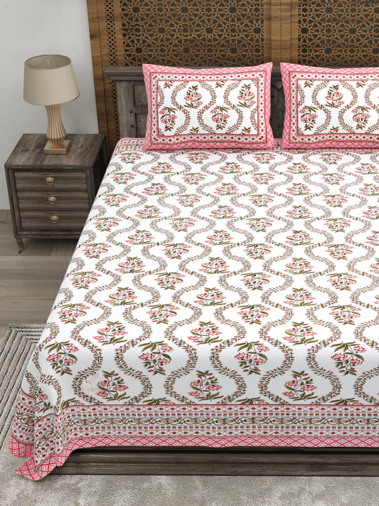 100% pure cotton jaipuri sanganari printed 98*108 king size Premium bedsheet with 2 Matching pillow covers