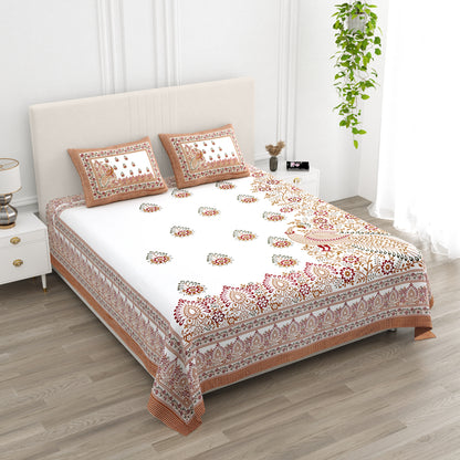 100% pure cotton jaipuri sanganari printed 98*108 king size Premium bedsheet with 2 Matching pillow covers