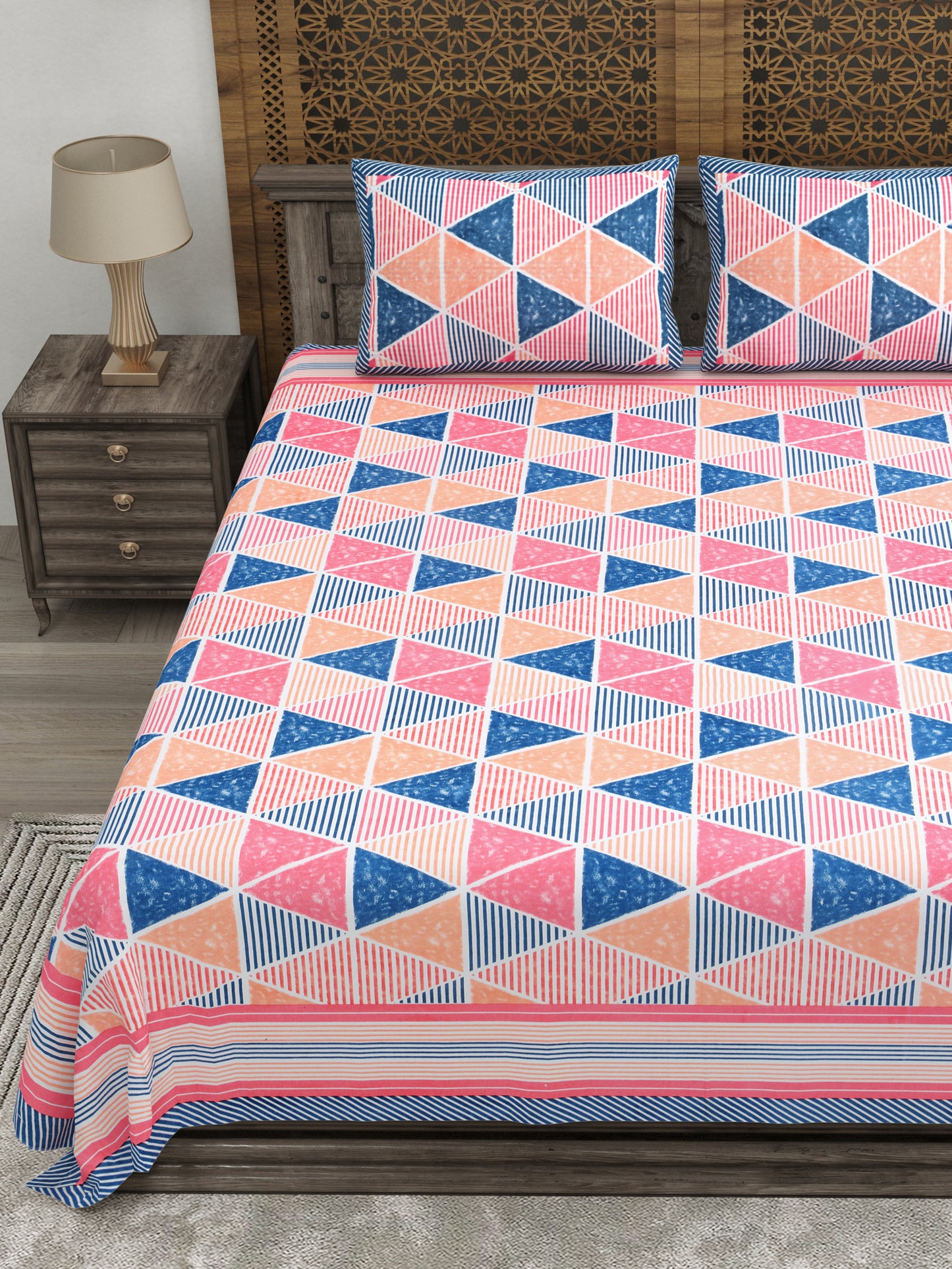 100% pure cotton jaipuri sanganari printed 98*108 king size Premium bedsheet with 2 Matching pillow covers