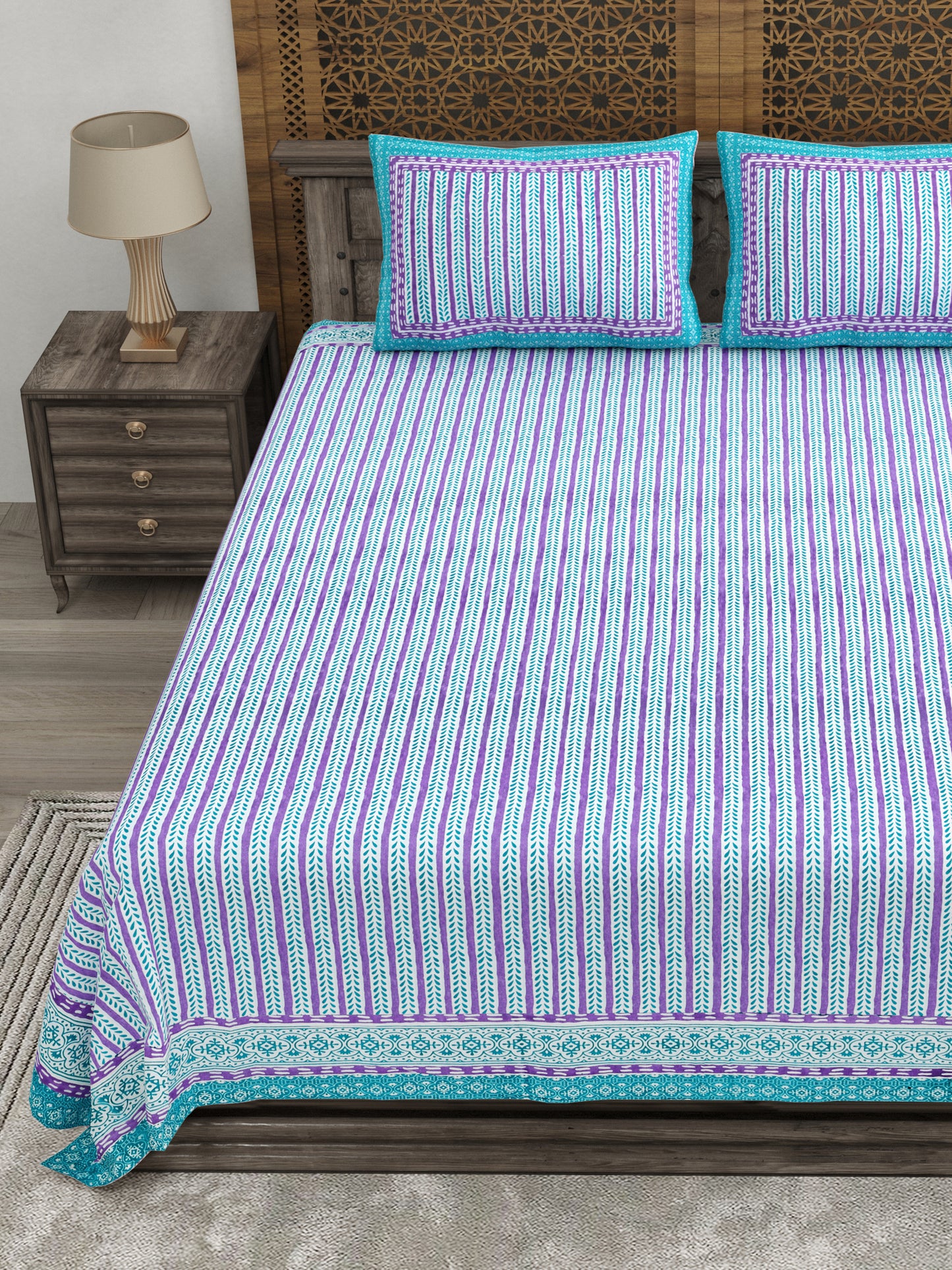 100% pure cotton jaipuri sanganari printed 98*108 king size Premium bedsheet with 2 Matching pillow covers