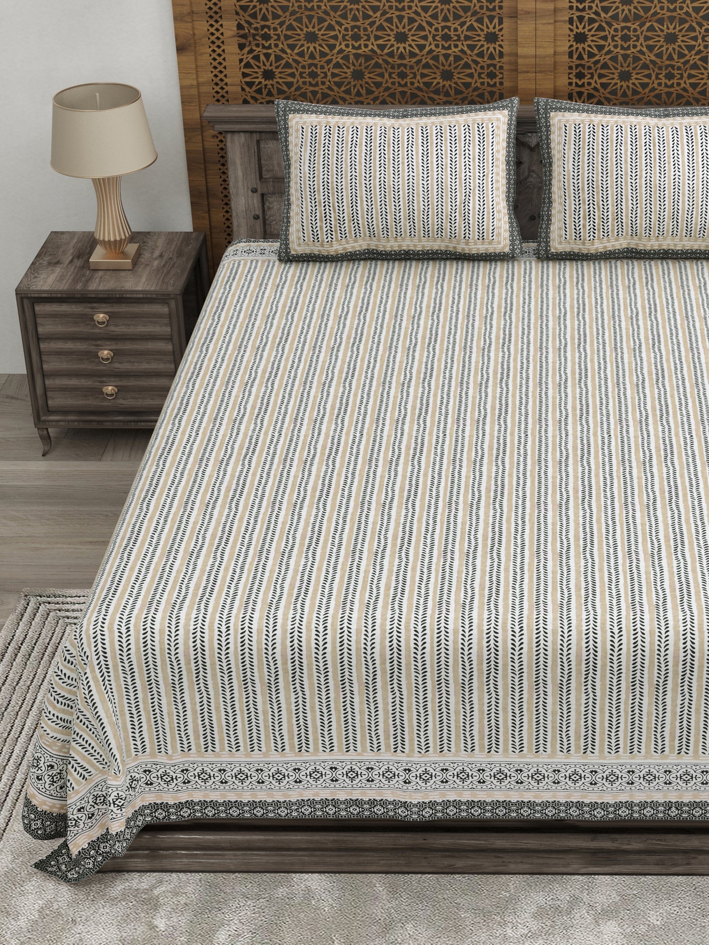 100% pure cotton jaipuri sanganari printed 98*108 king size Premium bedsheet with 2 Matching pillow covers