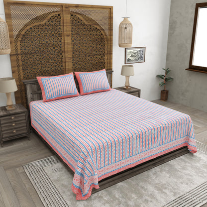 100% pure cotton jaipuri sanganari printed 98*108 king size Premium bedsheet with 2 Matching pillow covers