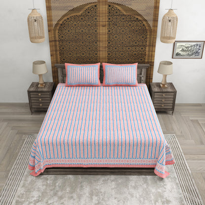 100% pure cotton jaipuri sanganari printed 98*108 king size Premium bedsheet with 2 Matching pillow covers