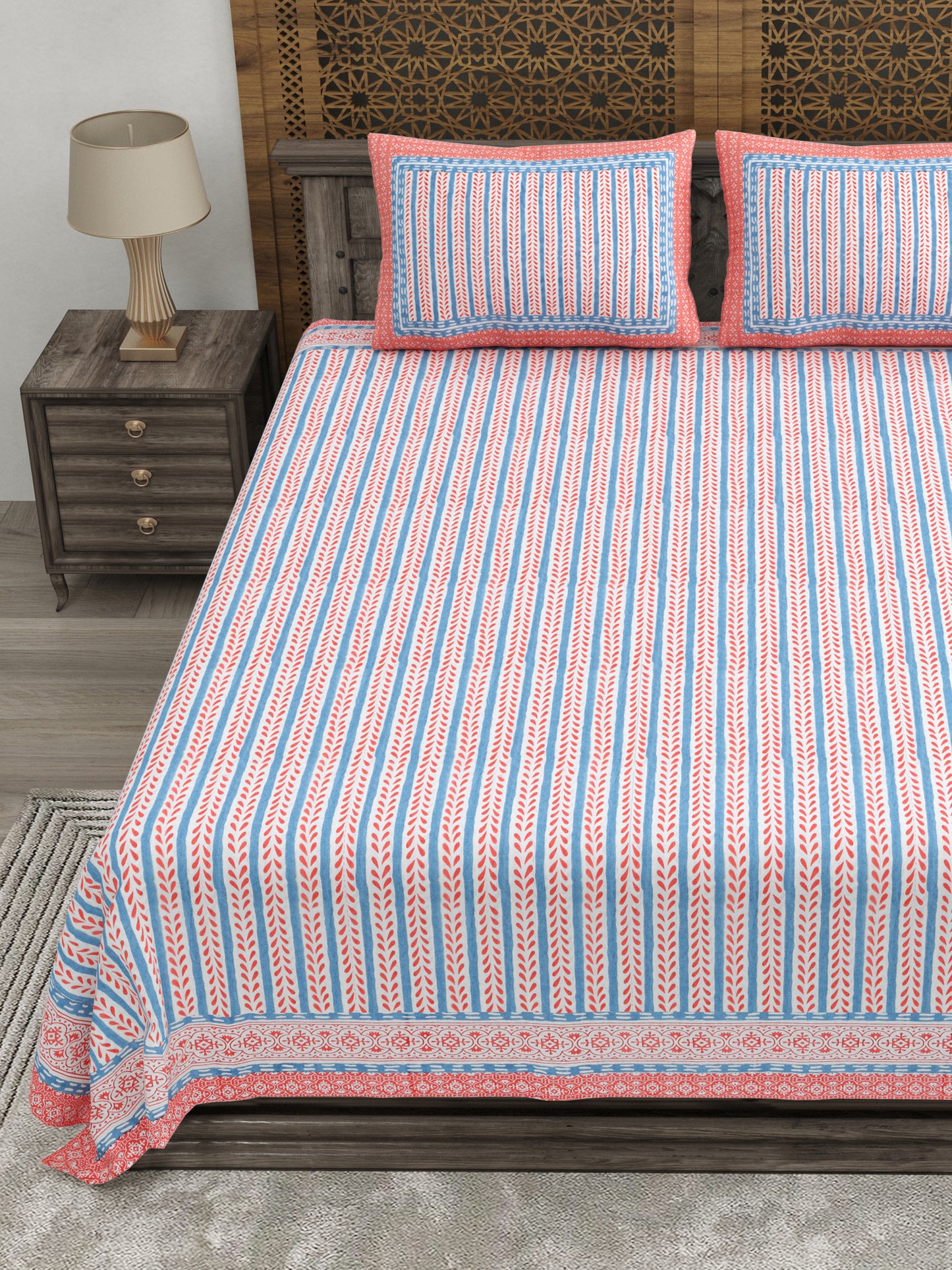 100% pure cotton jaipuri sanganari printed 98*108 king size Premium bedsheet with 2 Matching pillow covers