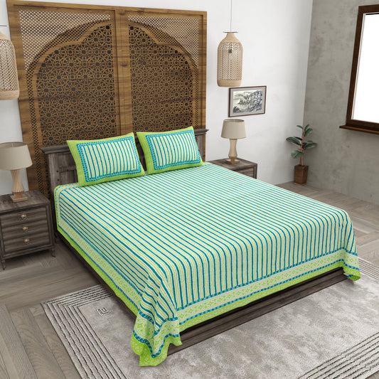 100% pure cotton jaipuri sanganari printed 98*108 king size Premium bedsheet with 2 Matching pillow covers