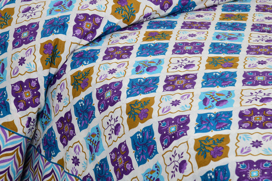 100% pure cotton jaipuri sanganari printed 98*108 king size Premium bedsheet with 2 Matching pillow covers