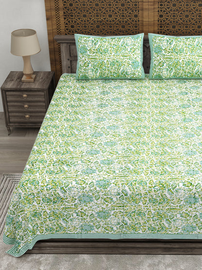 100% pure cotton (Size 98*108) jaipuri sanganari printed Super king Premium badsheet with 2 Matching pillow covers