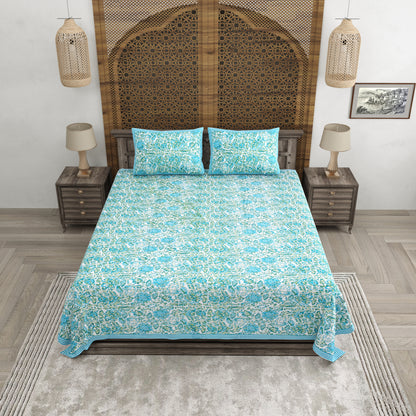 100% pure cotton jaipuri sanganari printed 98*108 king size Premium bedsheet with 2 Matching pillow covers