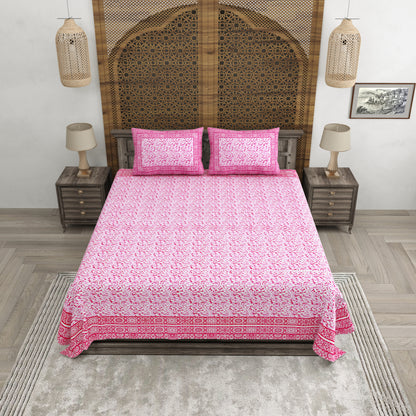100% pure cotton (Size 98*108) jaipuri sanganari printed Super king Premium badsheet with 2 Matching pillow covers