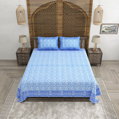 100% pure cotton (Size 98*108) jaipuri sanganari printed Super king Premium badsheet with 2 Matching pillow covers
