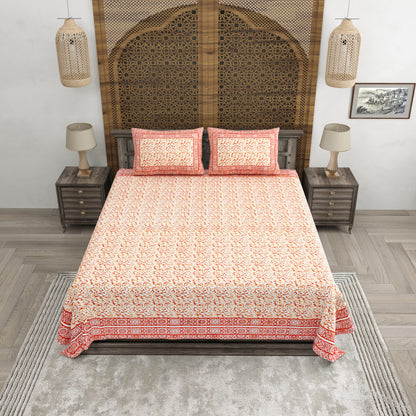 100% pure cotton (Size 98*108) jaipuri sanganari printed Super king Premium badsheet with 2 Matching pillow covers