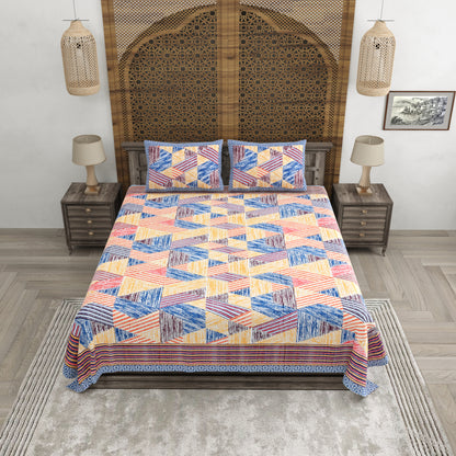100% pure cotton (Size 98*108) jaipuri sanganari printed Super king Premium badsheet with 2 Matching pillow covers