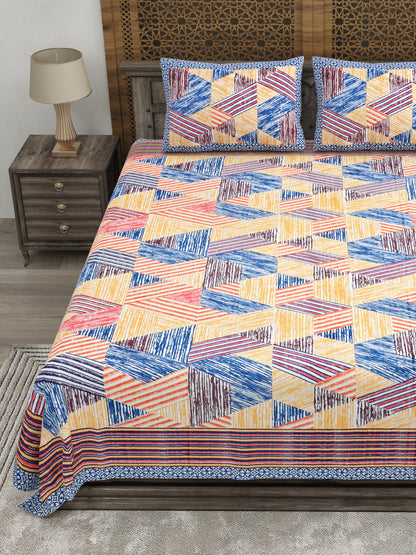 100% pure cotton (Size 98*108) jaipuri sanganari printed Super king Premium badsheet with 2 Matching pillow covers