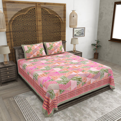 100% pure cotton (Size 98*108) jaipuri sanganari printed Super king Premium badsheet with 2 Matching pillow covers