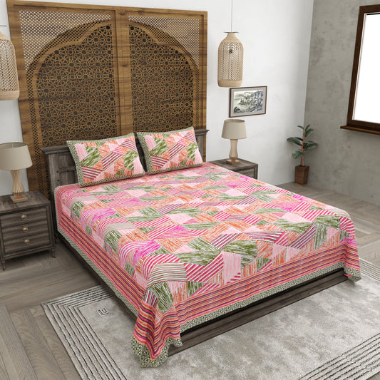 100% pure cotton (Size 98*108) jaipuri sanganari printed Super king Premium badsheet with 2 Matching pillow covers
