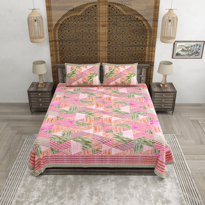 100% pure cotton (Size 98*108) jaipuri sanganari printed Super king Premium badsheet with 2 Matching pillow covers