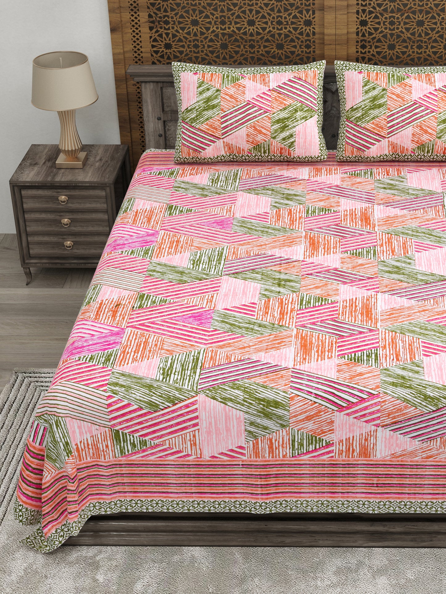 100% pure cotton (Size 98*108) jaipuri sanganari printed Super king Premium badsheet with 2 Matching pillow covers