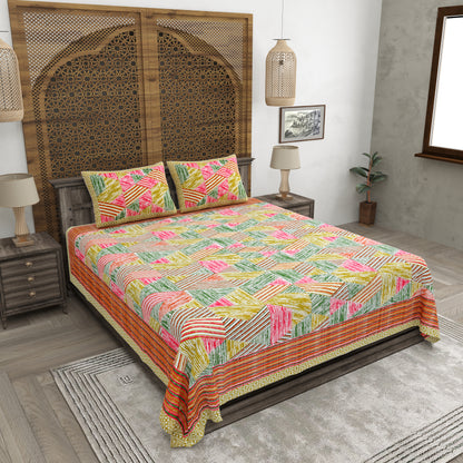 100% pure cotton jaipuri sanganari printed 98*108 king size Premium bedsheet with 2 Matching pillow covers