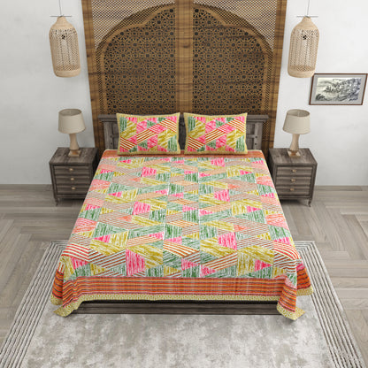 100% pure cotton jaipuri sanganari printed 98*108 king size Premium bedsheet with 2 Matching pillow covers