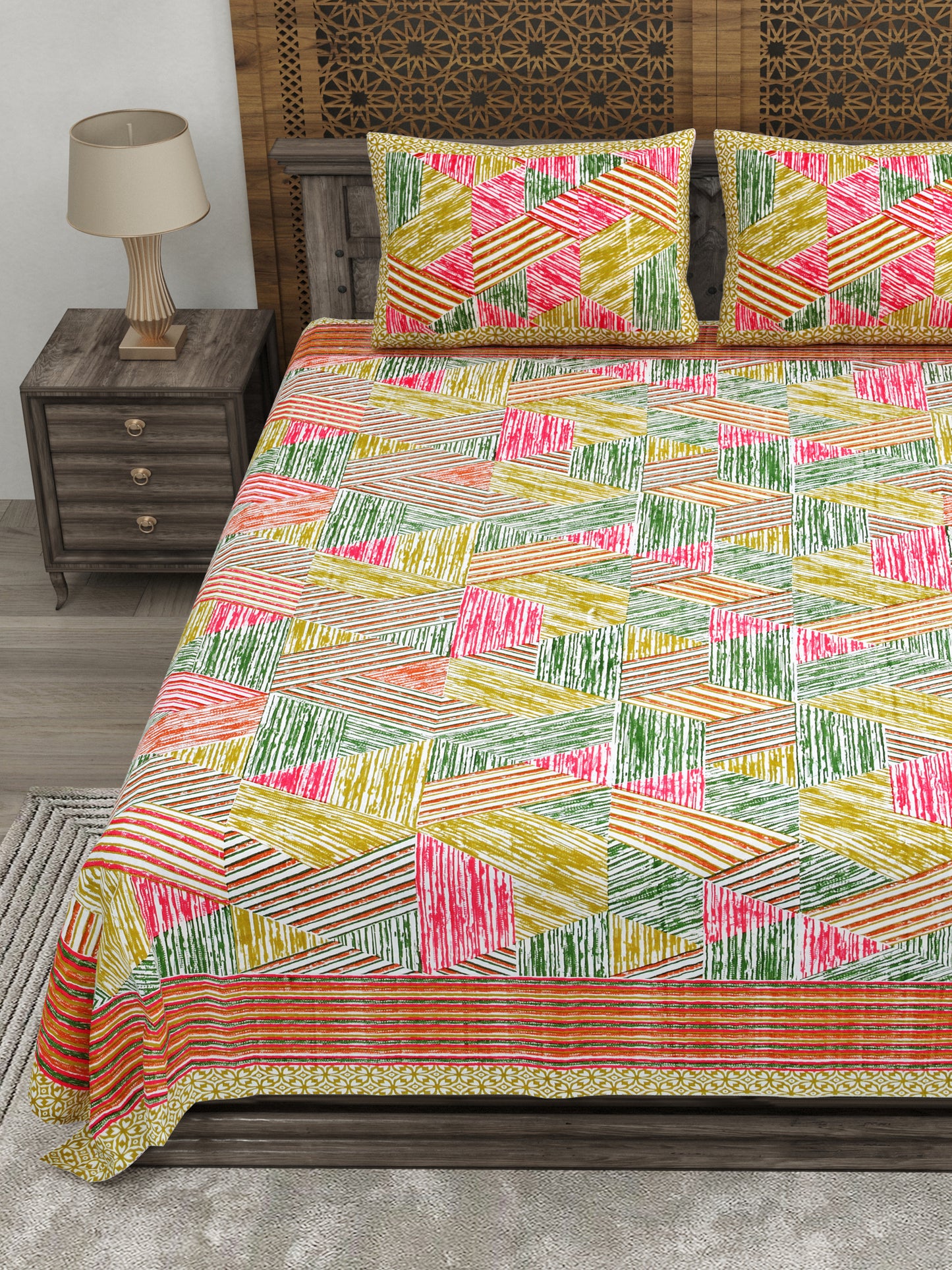 100% pure cotton jaipuri sanganari printed 98*108 king size Premium bedsheet with 2 Matching pillow covers