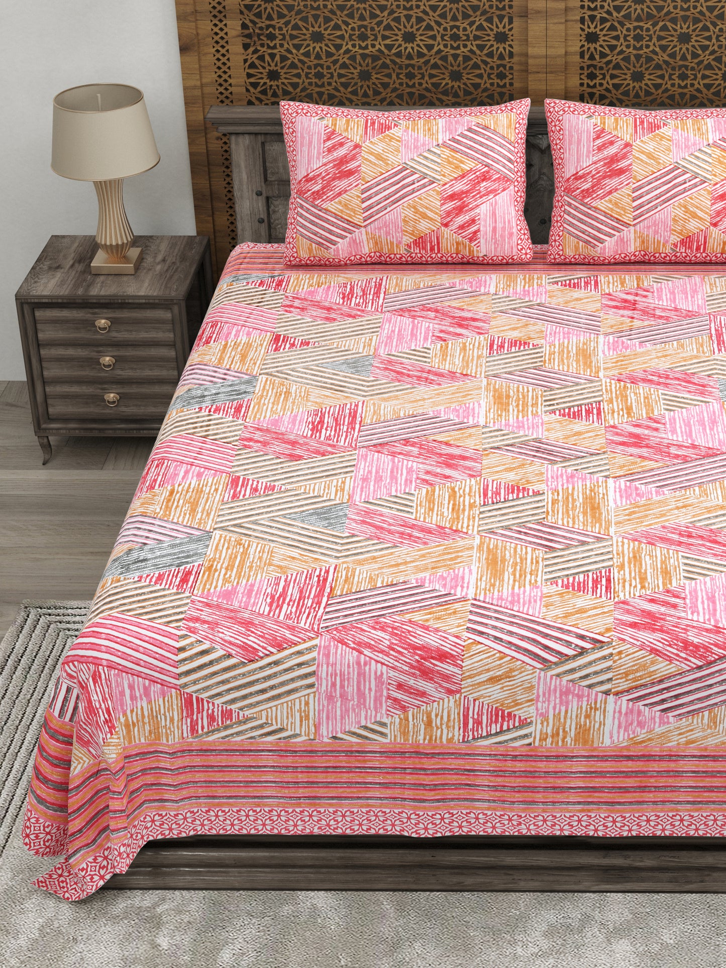 100% pure cotton jaipuri sanganari printed 98*108 king size Premium bedsheet with 2 Matching pillow covers