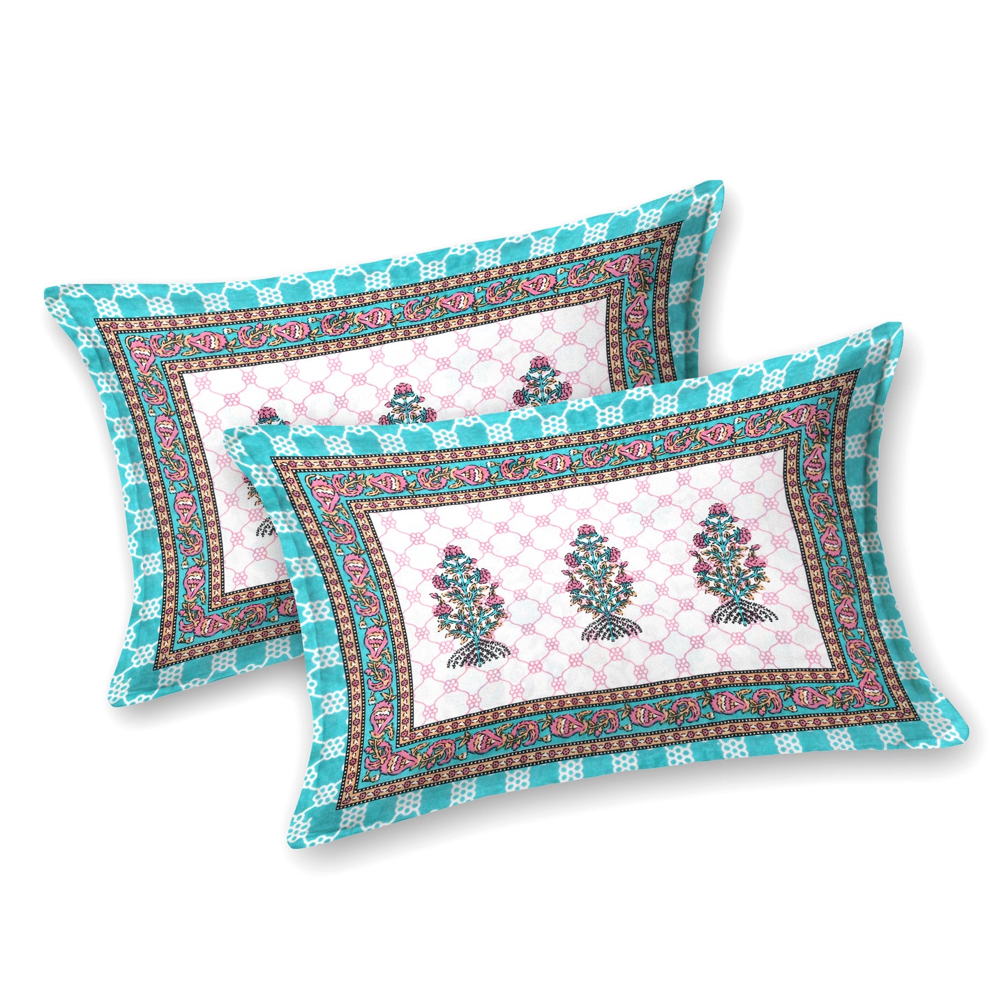 100% pure cotton jaipuri sanganari printed 98*108 king size Premium bedsheet with 2 Matching pillow covers