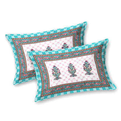 100% pure cotton jaipuri sanganari printed 98*108 king size Premium bedsheet with 2 Matching pillow covers