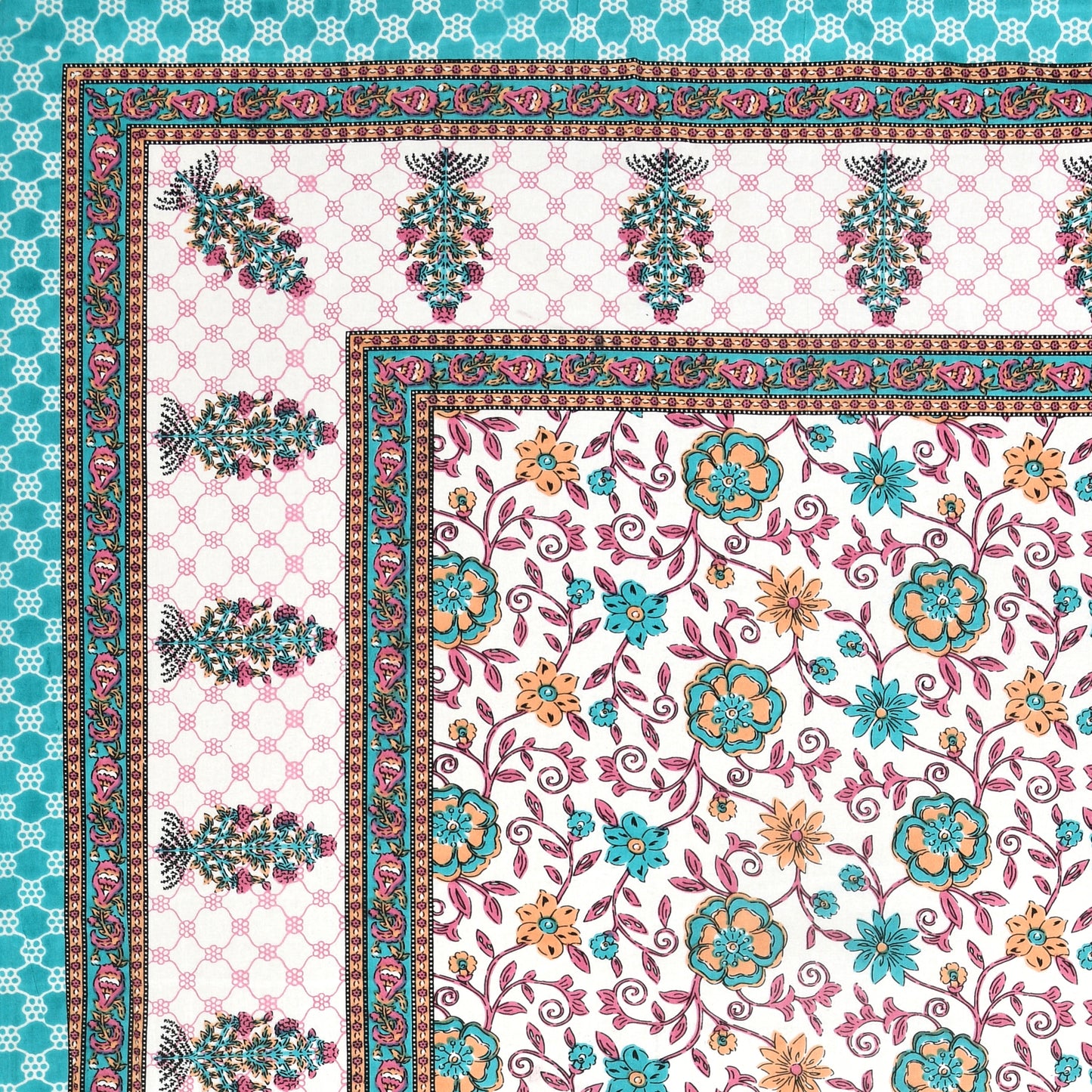 100% pure cotton jaipuri sanganari printed 98*108 king size Premium bedsheet with 2 Matching pillow covers