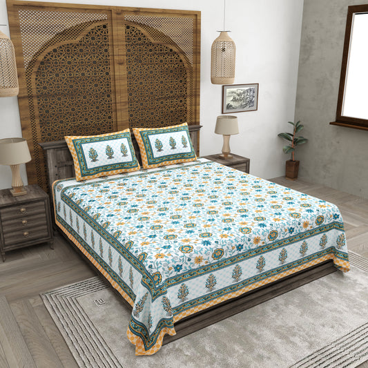 100% pure cotton jaipuri sanganari printed 98*108 king size Premium bedsheet with 2 Matching pillow covers