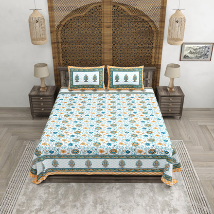 100% pure cotton jaipuri sanganari printed 98*108 king size Premium bedsheet with 2 Matching pillow covers